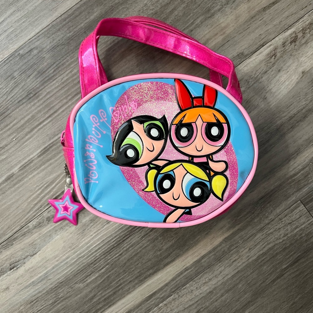 Vintage POWERPUFF GIRLS Cartoon Network Y2K Mini Purse Pink & Blue PVC Handbag